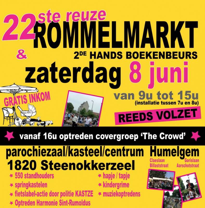 Afffiche - Reuze Rommelmarkt met Boeken-, Vinyl- en CD‑Beurs in Humelgem 