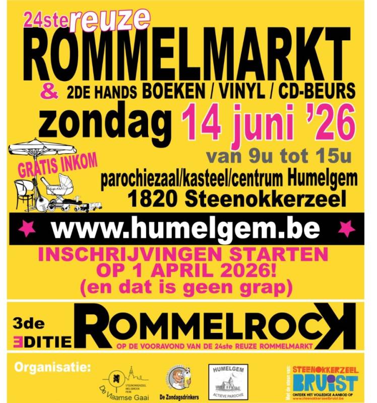 Affiche - Reuze Rommelmarkt met Boeken-, Vinyl- en CD‑Beurs in Humelgem 