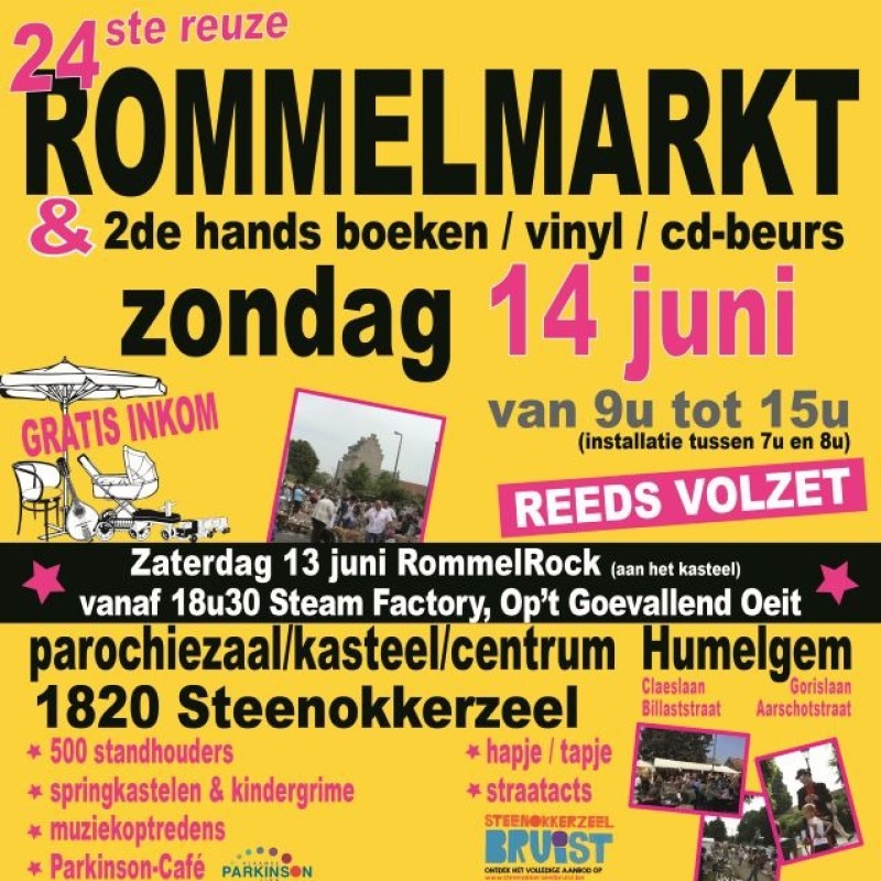 Affiche - Reuze Rommelmarkt met Boeken-, Vinyl- en CD‑Beurs in Humelgem 