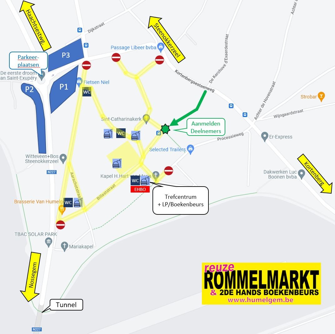 Plannetje locatie en parking Reuze Rommelmarkt Humelgem in Steenokkerzeel